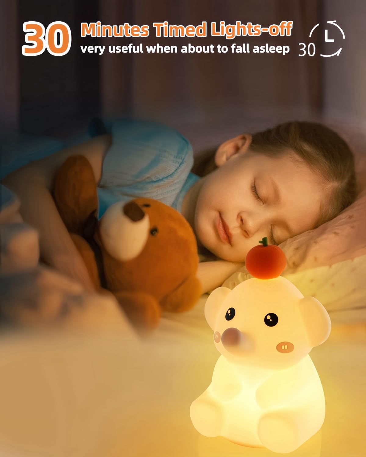 Emmanoth LED Elephant Night Light, Cute Squishy Elephant Lamp, Silicone Night Light for Baby Nursery, Rechargeable Dimmable Kids