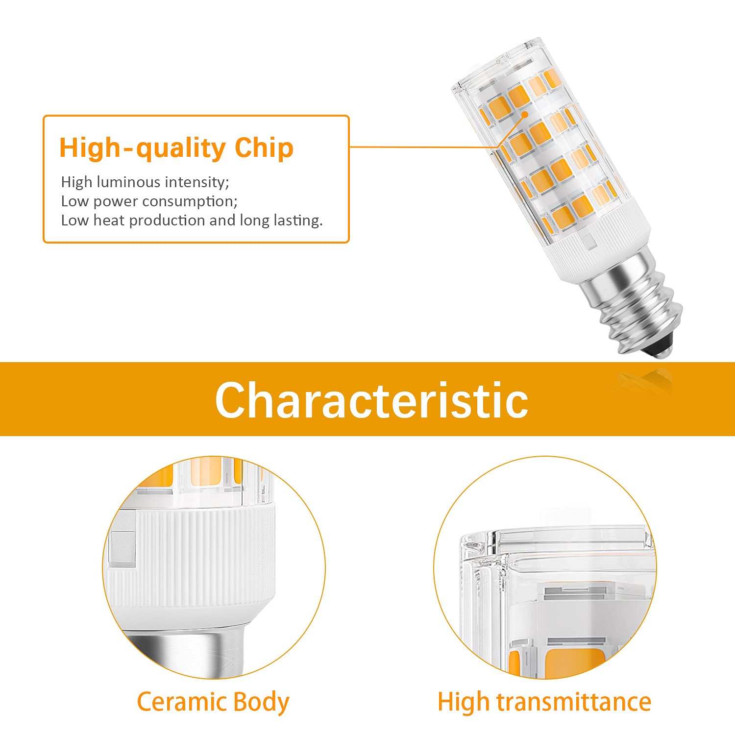 DiCUNO E12 LED Bulb 4W Warm White 3000K Non-Dimmable Candle Base Light Bulbs, 6 Count for Ceiling Fan & Chandelier