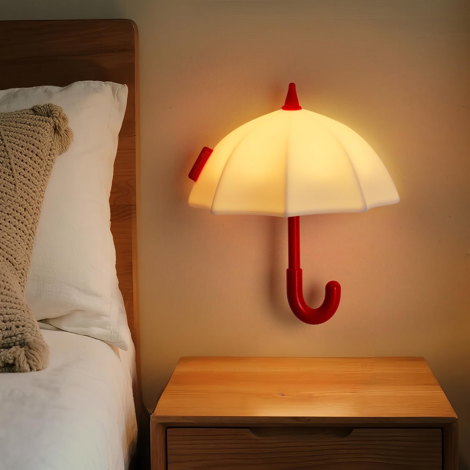 Umbrella Night Light for Kids, 3 Levels Dimmable Silicone Tap Lamp for Baby Nursery, Rechargeable Squishy Bedside Night Lamp for