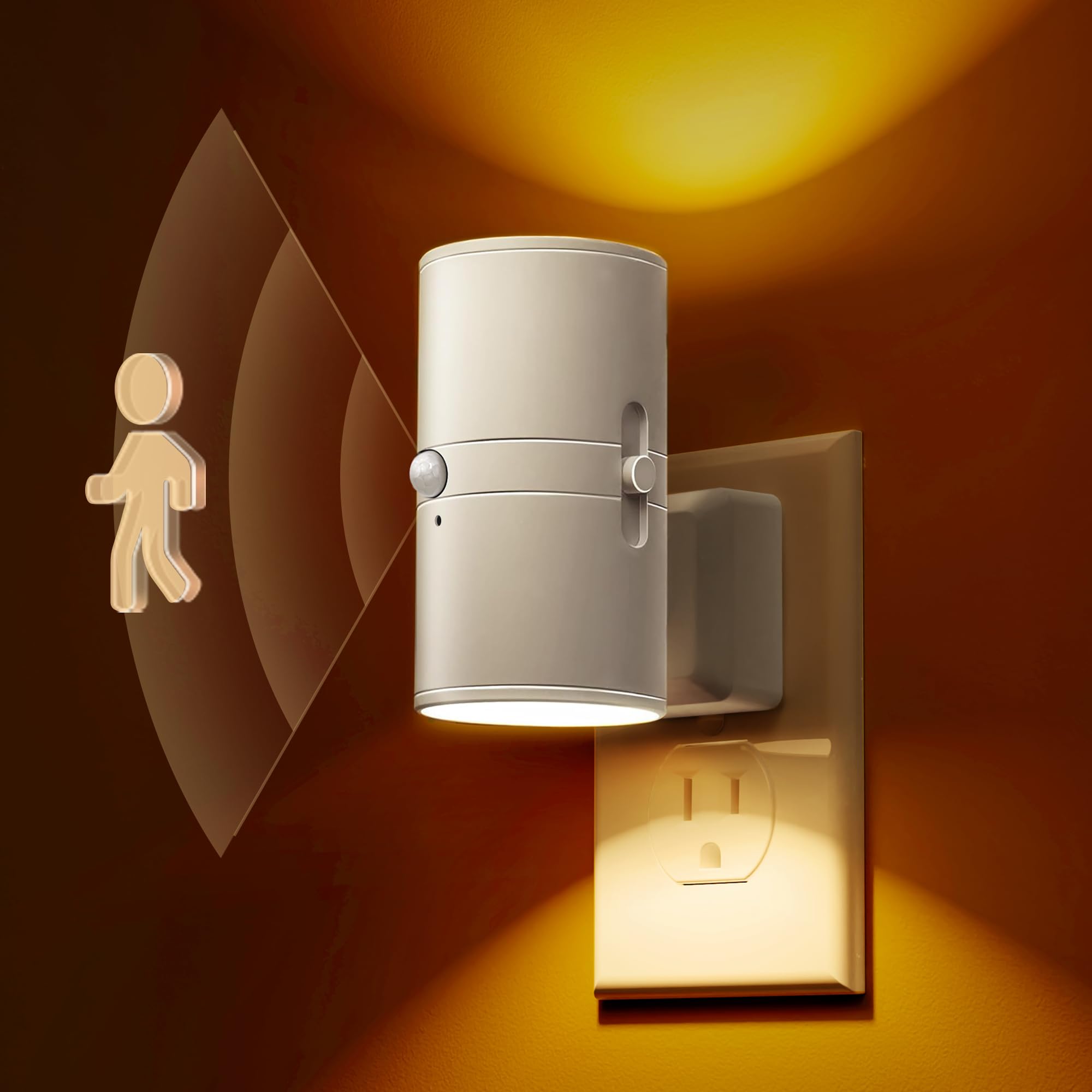 L LOHAS LED Motion Sensor Night Light, Dimmable, 0-100LM, Amber, 2 Pack, Model GY-066-07-WH-US-2
