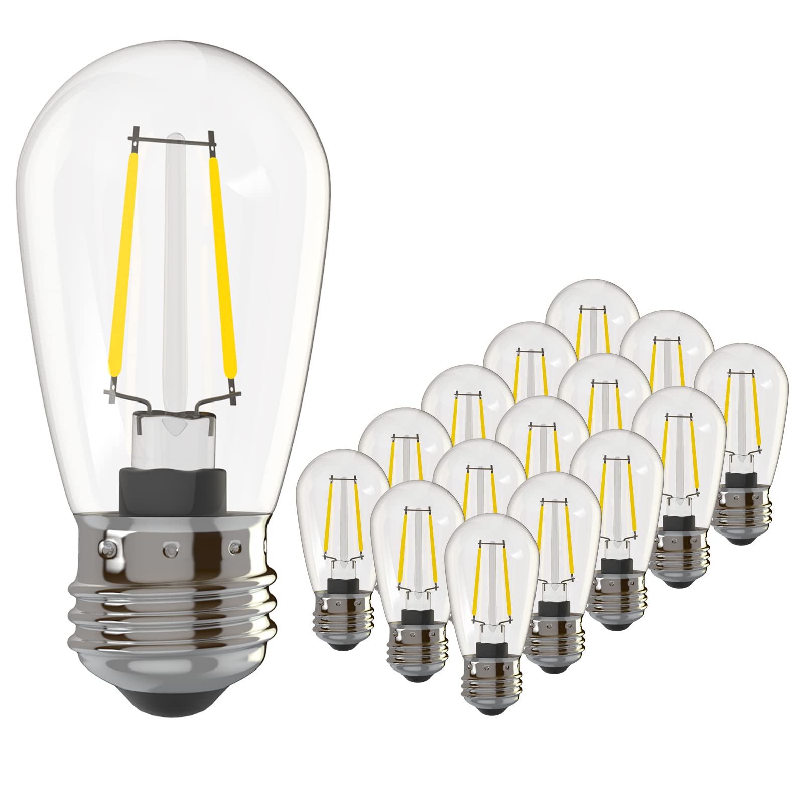 Banord 15 Pack Dimmable 2W S14 Replacement Led Bulbs, 2200K Waterproof Outdoor String Lights Vintage Led Filament Bulb, Shatterp