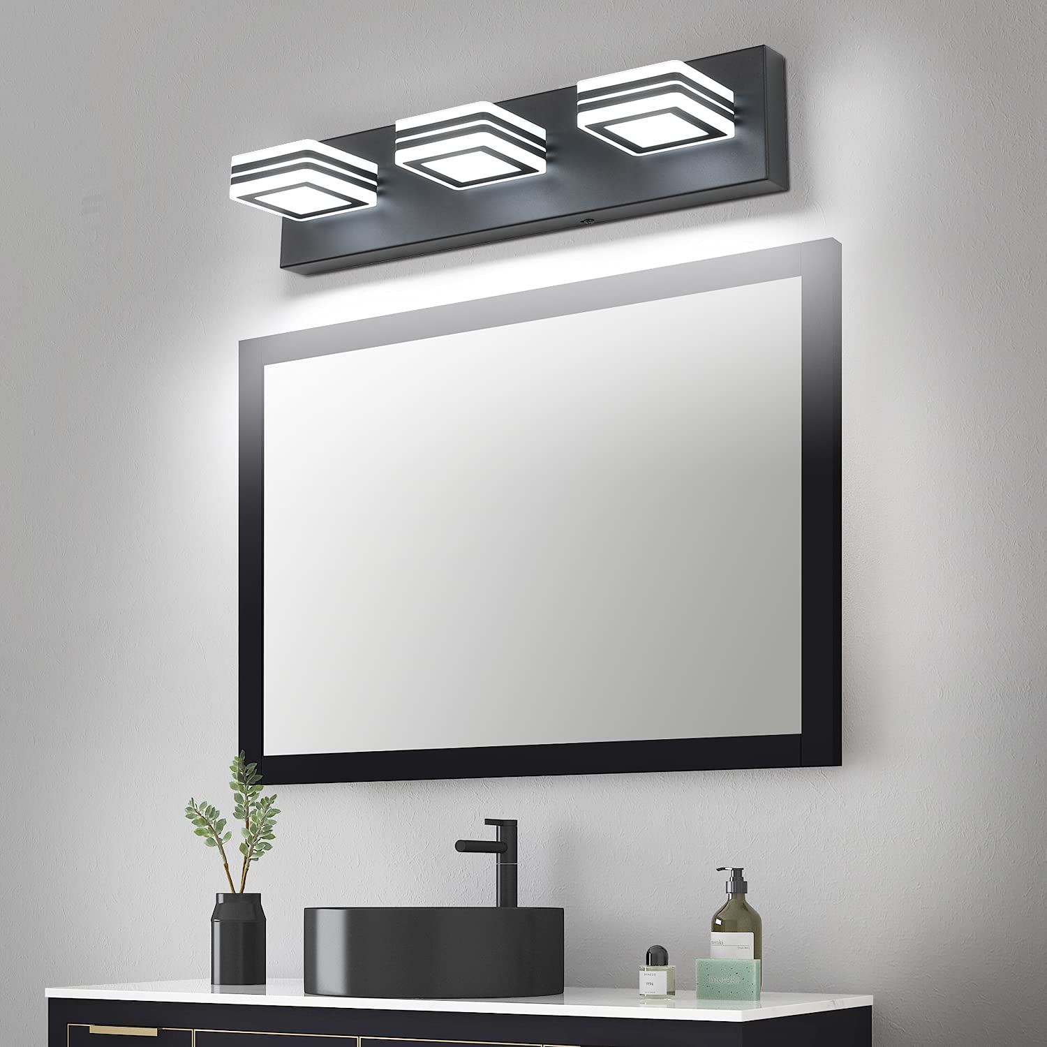 SOLFART 3 Light Bathroom Vanity Light Fixture Dimmable Modern Matt Black S9660-3T-BK