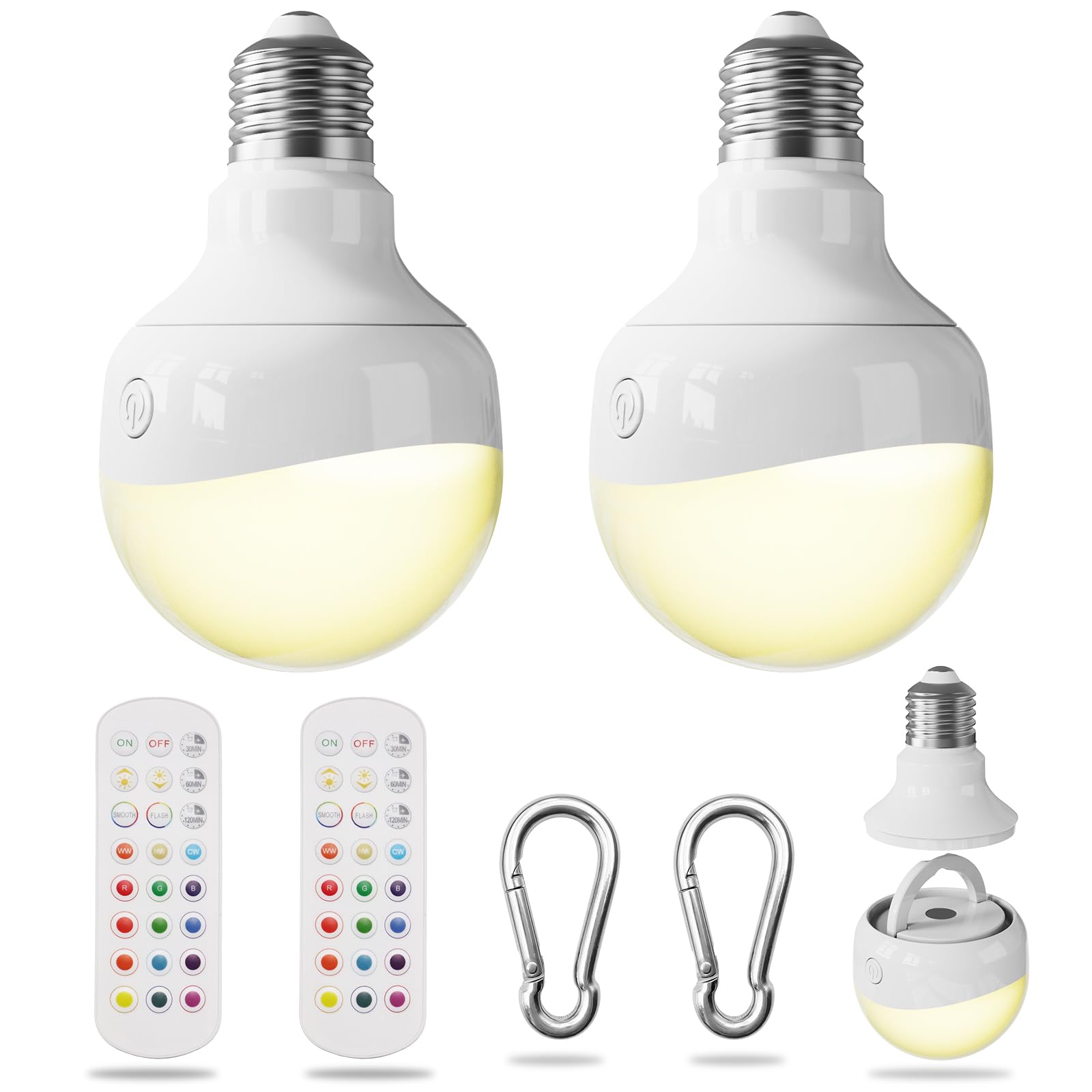 Histar Rechargeable Light Bulbs For Sconce And Lamp, E26 Battery Operated Light Bulb With Remote, Rgb, Timer, Dimmable, 3 Color 