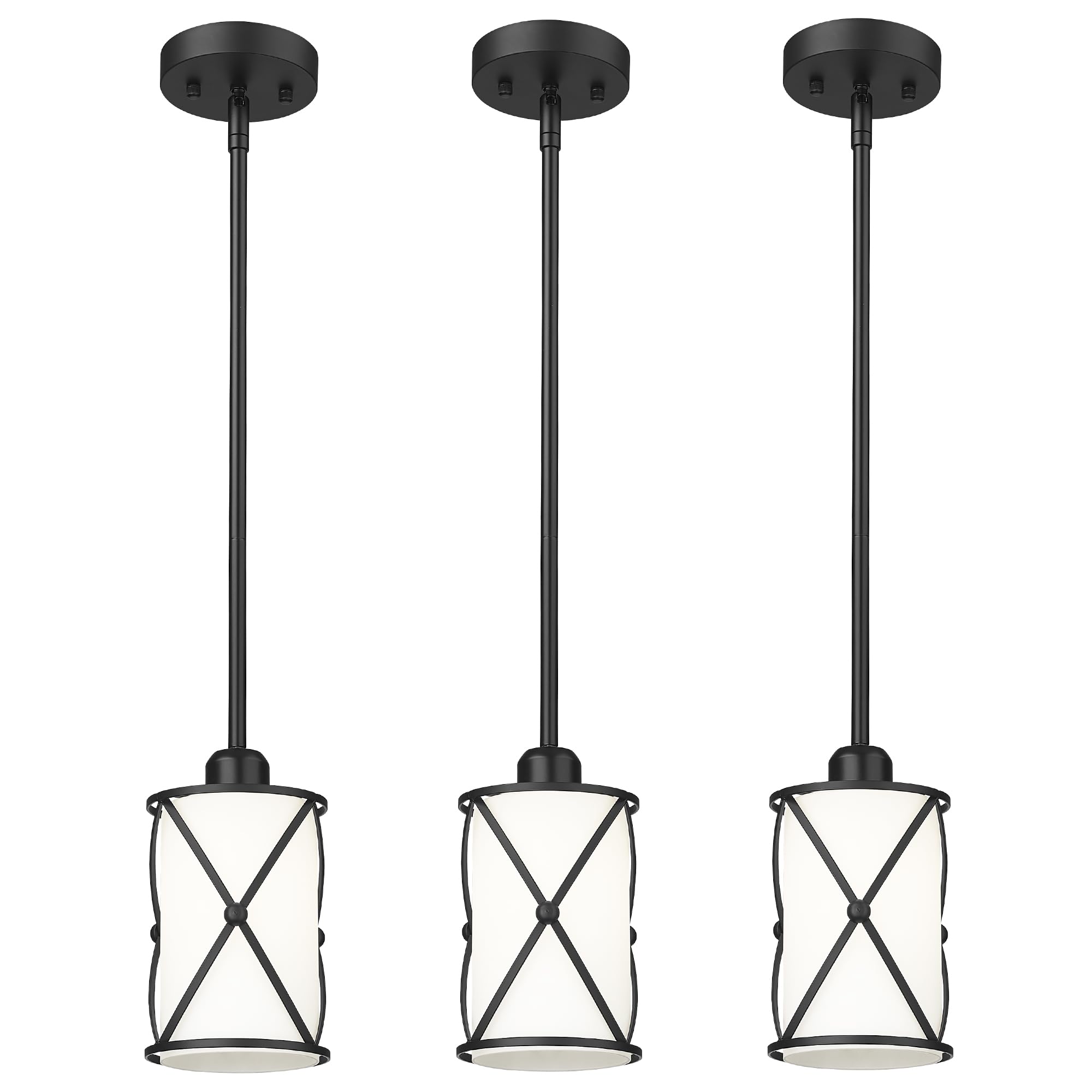 Osimir Pendant Lights Kitchen Island 3 Pack  Black Kitchen Pendant Lighting Over Island With Milk Glass And Rods  Modern Mini Hanging Light For Sink Dining Room  Ch9176Bkw-3Pk