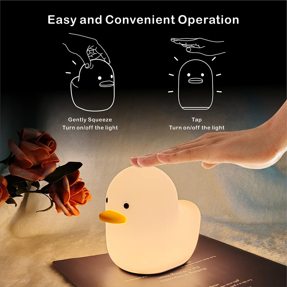 LEDHOLYT Kids Night Light - Cute Silicone Duck Nursery Lamp for Baby and Toddler, Animal Squishy Lamp for Bedroom, Boys and Girl