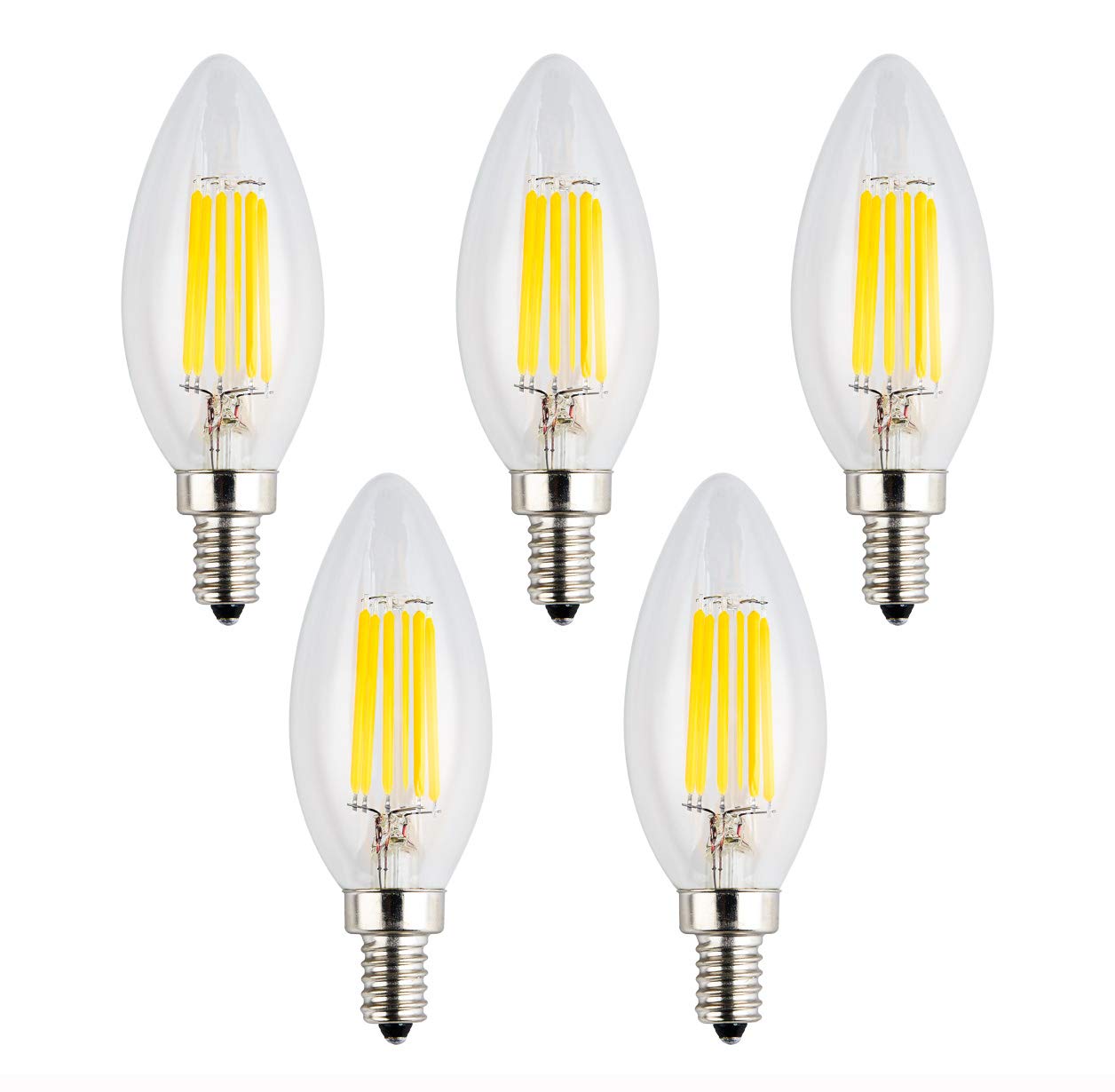 OPALRAY LED Candelabra Bulb, DC 12 Volts, Dimmable with DC Dimmer, 6W 600Lm, Warm White Light, E12 Small Base, 60W Incandescent 