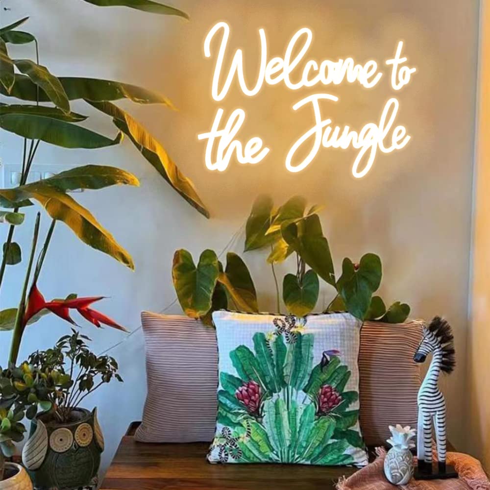 DAKABUKA LED Neon Sign - Welcome to the Jungle - Warm White - 16.5 x 11 inches - USB Light Up Decor for Home, Garden, Bar