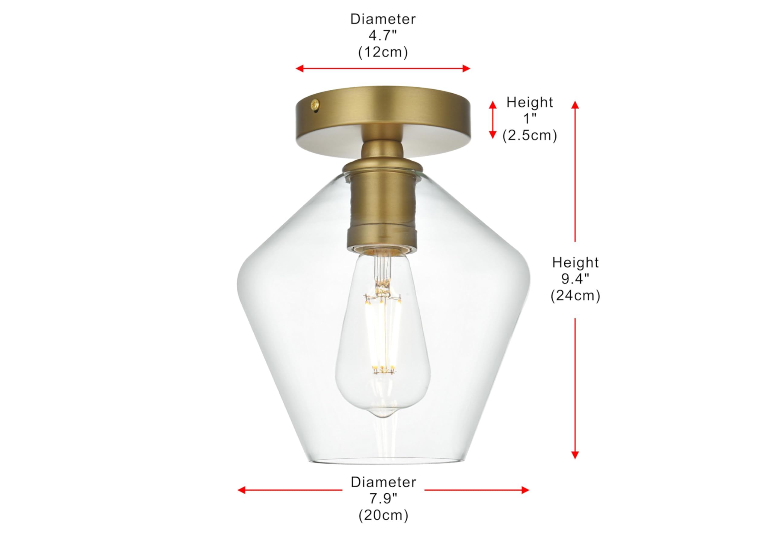 Living District Gene 1-Light Metal & Glass Flush Mount in Black/Clear