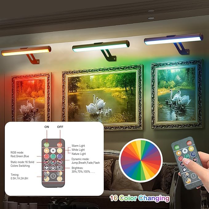 ZOCALOK Picture Light - Battery Operated, 48 LED, Remote Control, Gold-16 Color, Model Z23-PL-12In