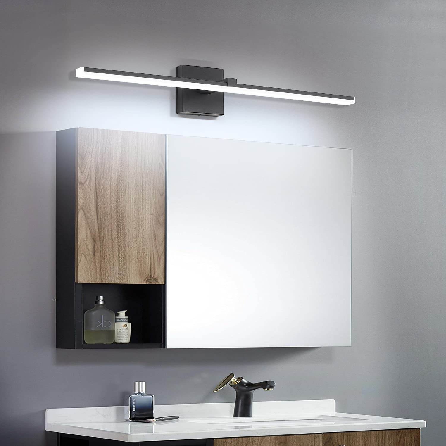Zuzito 24" Dimmable Black Bathroom Vanity Light Fixture, Modern Over Mirror Lighting 6000K