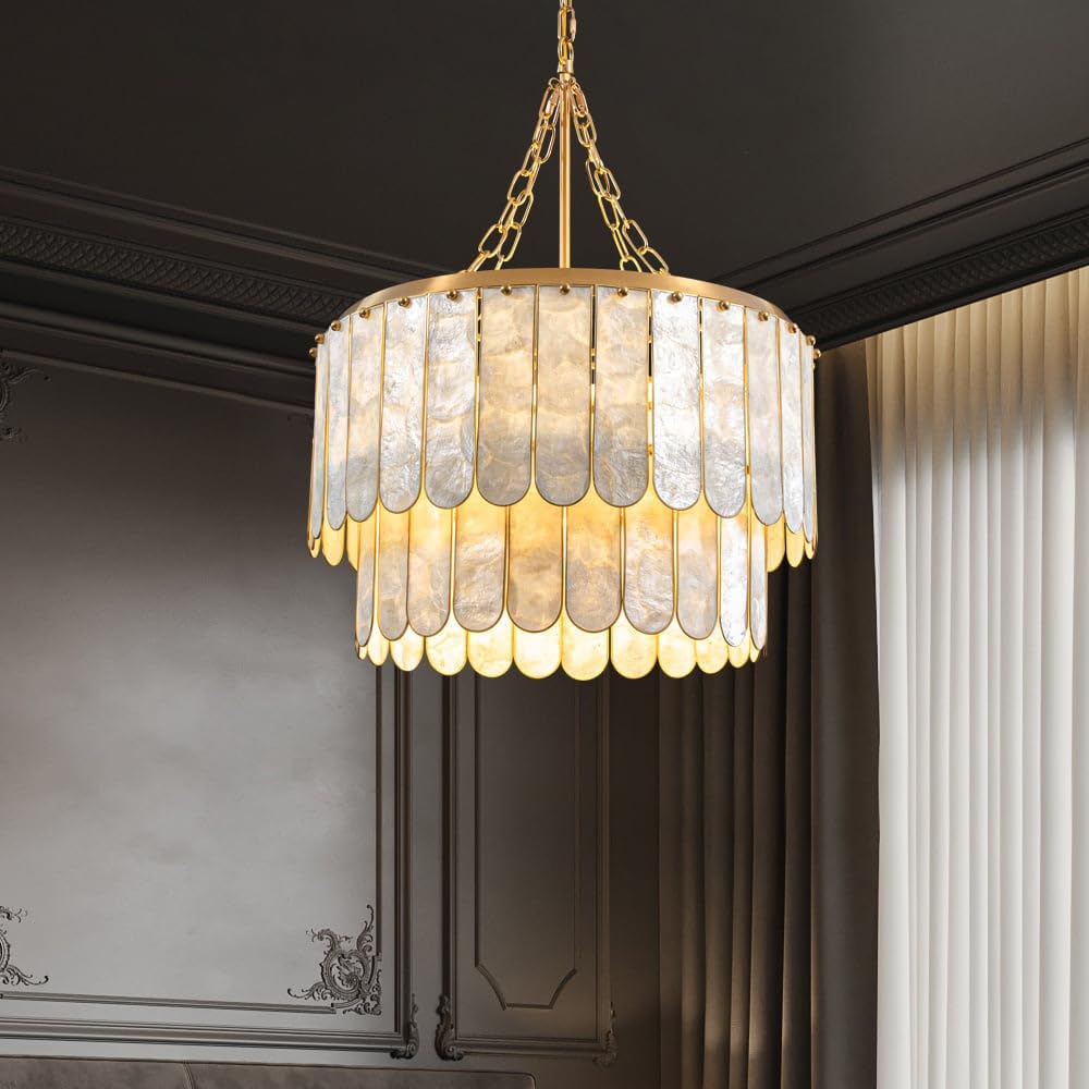 Weibath 5-Light Chandelier, 2-Tiered Faceted Design, Modern Gold Pendant Lighting, Model 40994924 for Dining Room