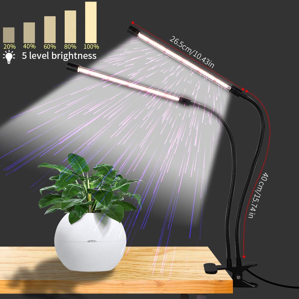 Gooingtop Led Grow Light,6000K Full Spectrum Clip Plant Growing Lamp With White Red Leds For Indoor Plants,5-Level Dimmable,Auto On Off Timing 4 8 12Hrs