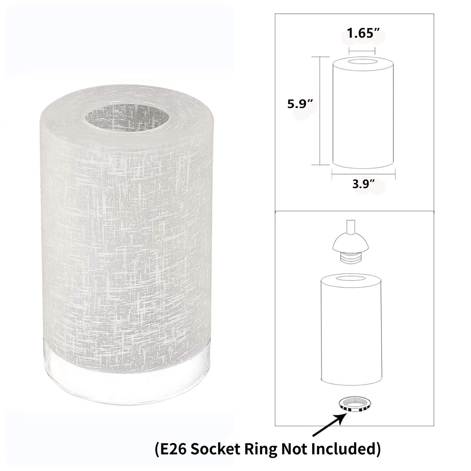 Sewterolyn 3-Pack White Linen Frosted Glass Lamp Shades, 1.65 Inch Fitter for Chandeliers & Sconces, Model SEGLASS004-3