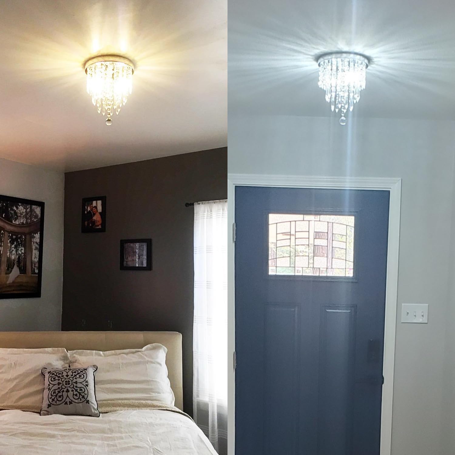 Modern Mini Chandelier Light Fixture,3-Lights Flush Mount Ceiling Light Fixtures Mini Silver Crystal Chandelier Ceiling Lamp For Dining Room, Bedroom, Bathroom, Closet 8'' X 7.3'' Of Crystop