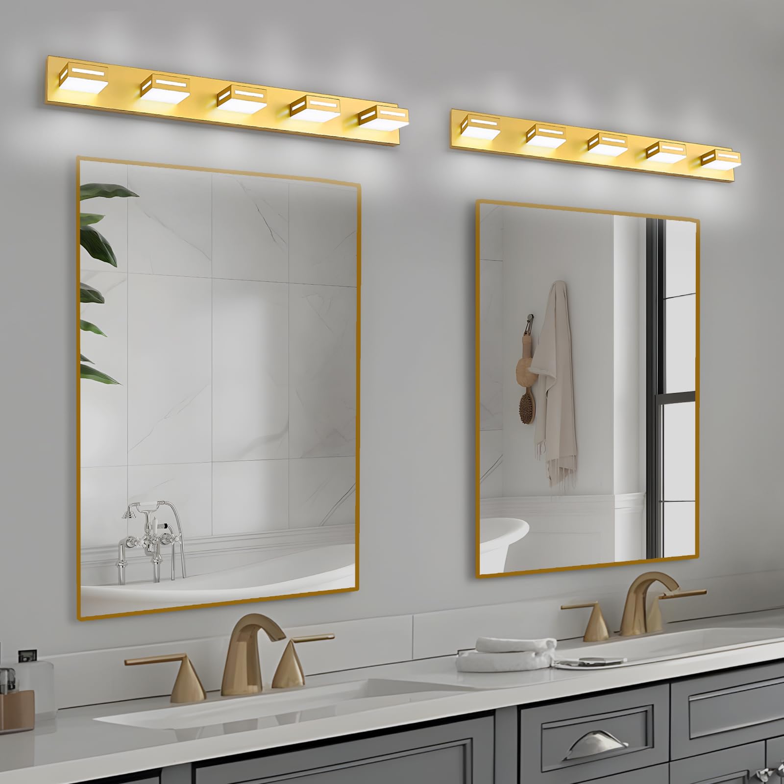 Donrao 40-Inch 5-Light Led Modern Gold Bathroom Vanity Light Fixtures Over Mirror  Bathroom Lighting Fixtures With Cool White 6000K  Vanity Wall Lights For Bath Restroom Powder Room