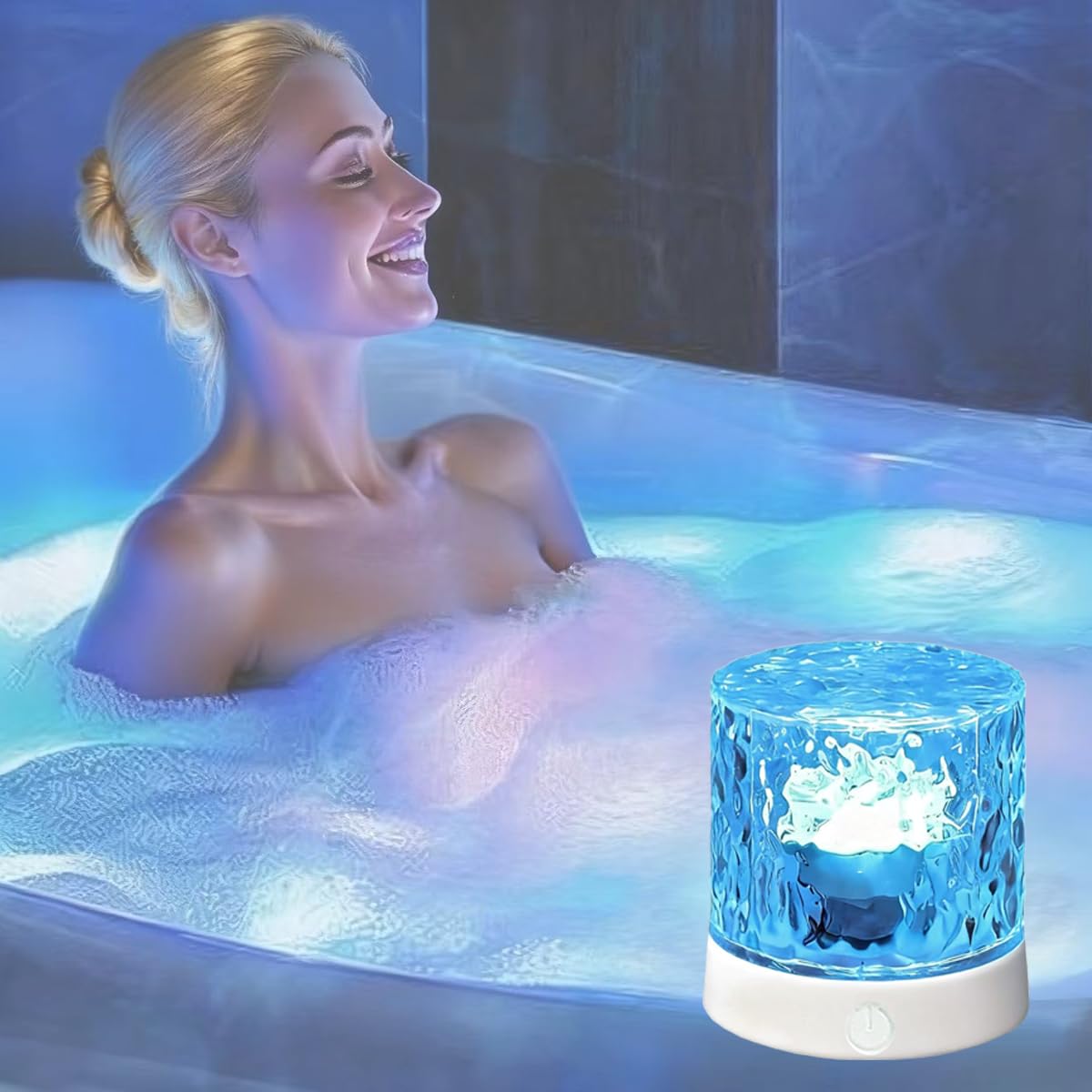 LamparaDecor Rechargeable Shower Light - Ocean Wave Projector, Cordless LED, 3D Water Ripple, Battery Operated, for Bathroom & Bathtub
