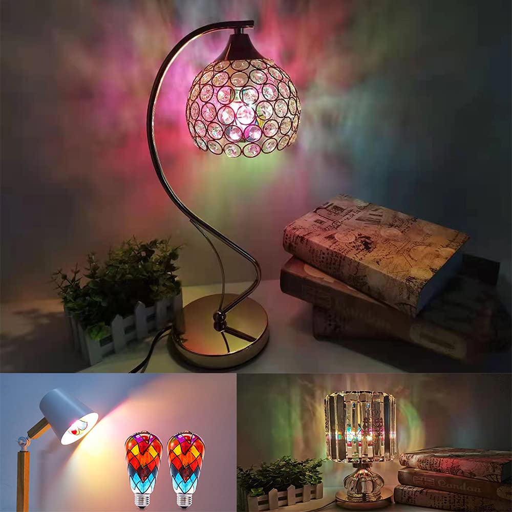 I-Shunfa Edison Stained Glass Led Light Bulb,6 Watts Heatless E26 St64 Led Light Bulbs For Home Party,Recreation Room,Balcony,Ga