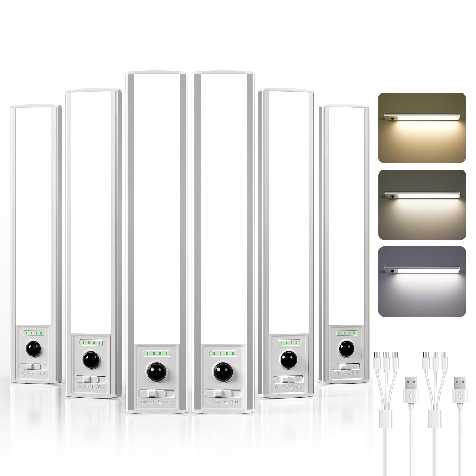 EZVALO Under Cabinet Lights, 80 LED Rechargeable Motion Sensor Light Indoor, 6 Pack Wireless Closet Lights with Battery Indicato