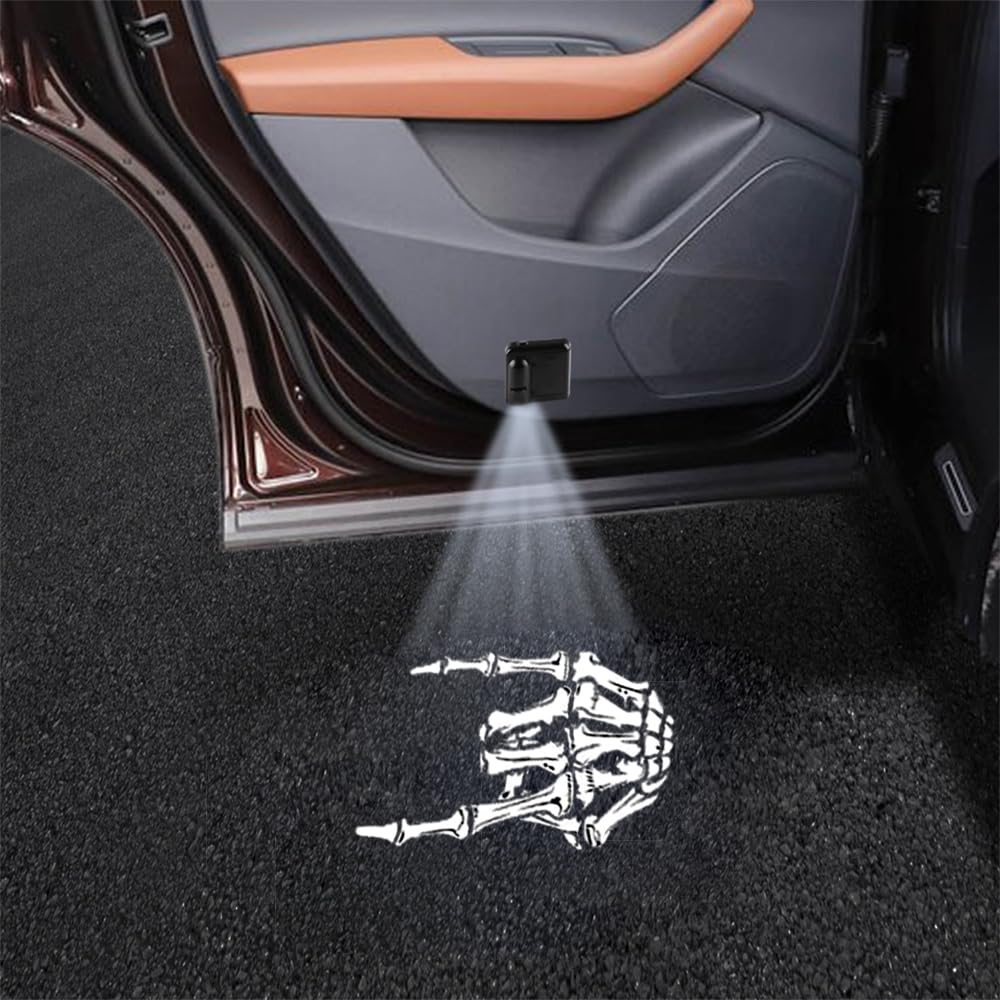 Lmzljz 2Pcs No Fade Car Door Lights Skeleton Car Door Lights Logo Projector Led Shadow Welcome Lamp Skeleton Accessories Arm Skull Finger Gifts Suitable For All Vehicles Motorcycle
