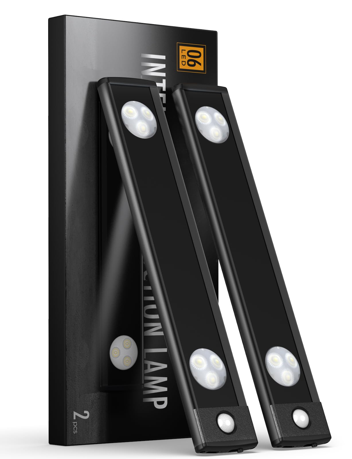 Yiger Wireless Motion Sensor Under Cabinet Lights, 10In Black Led Night Light, 2 Pack