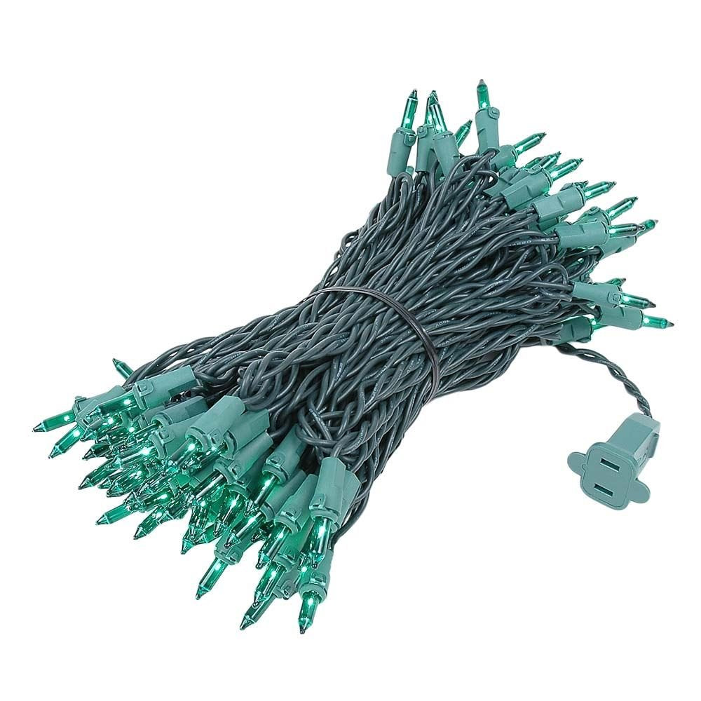 Novelty Lights 100 Light Green Christmas Mini String Light Set, Green Wire, Indoor/Outdoor UL Listed, 50' Long