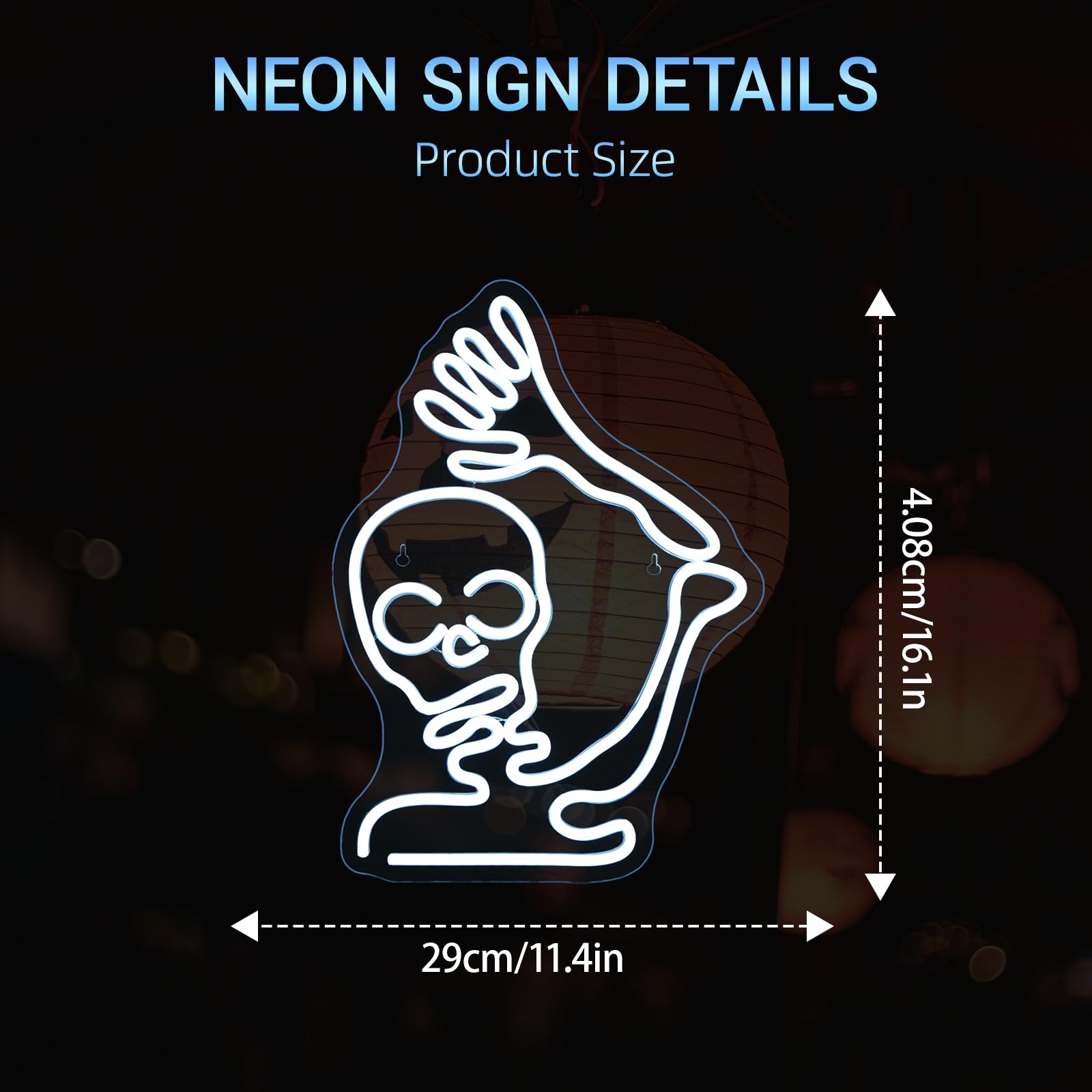 Faxfsign Skeleton Skull Neon Sign White Halloween Waving Ghost Led Light Up Signs For Wall Window Decor Usb Fun Lamp Neon Light Signs For Bedroom malt-inspired Bar Man Room Birthday Halloween Party Gifts