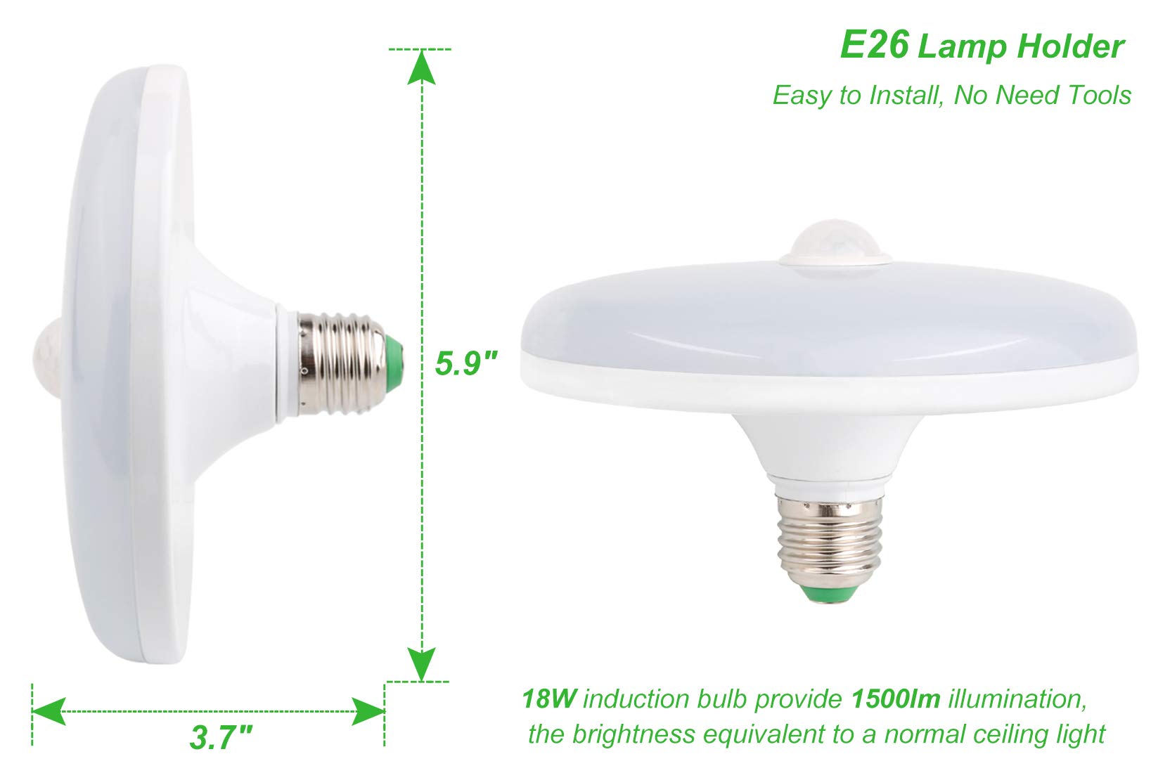 Awanber Motion Sensor Light Bulb 18W E26 1500Lm Dusk To Dawn Led Cool White For Garage & Porch