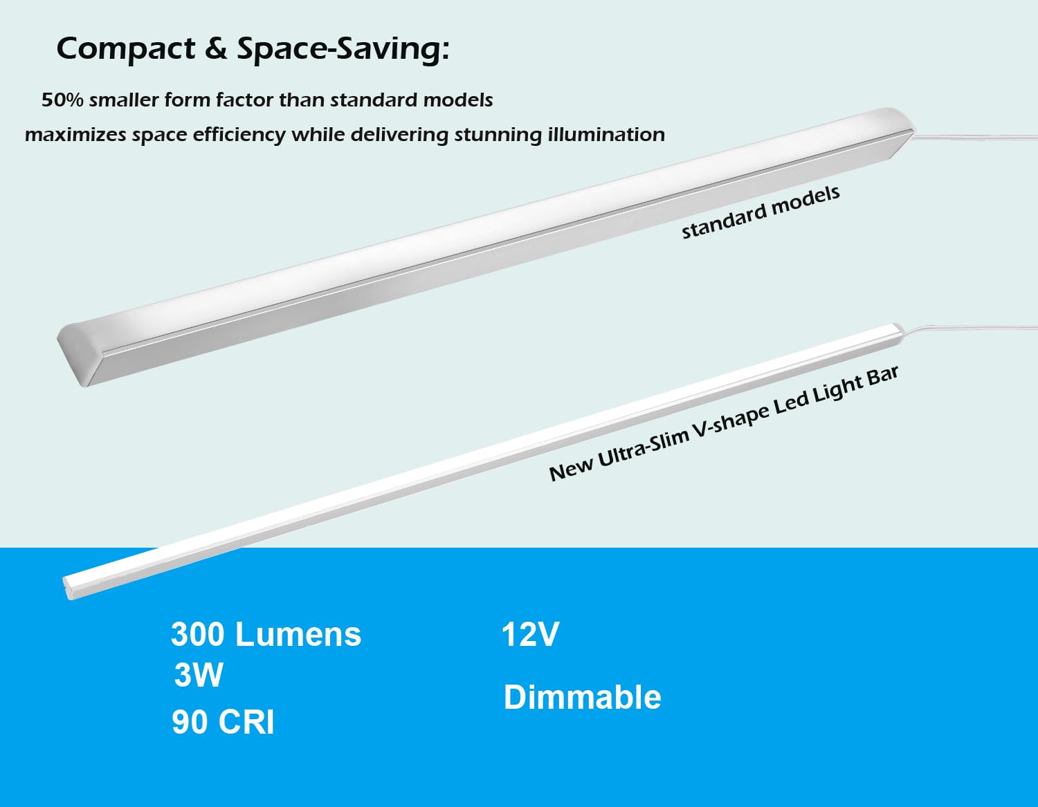 Cefrank V-Shape Under Cabinet Lighting Kit, 4pcs 12" Dimmable LED Light Bars, Warm White 3000K, Model H-009-180-W, 120