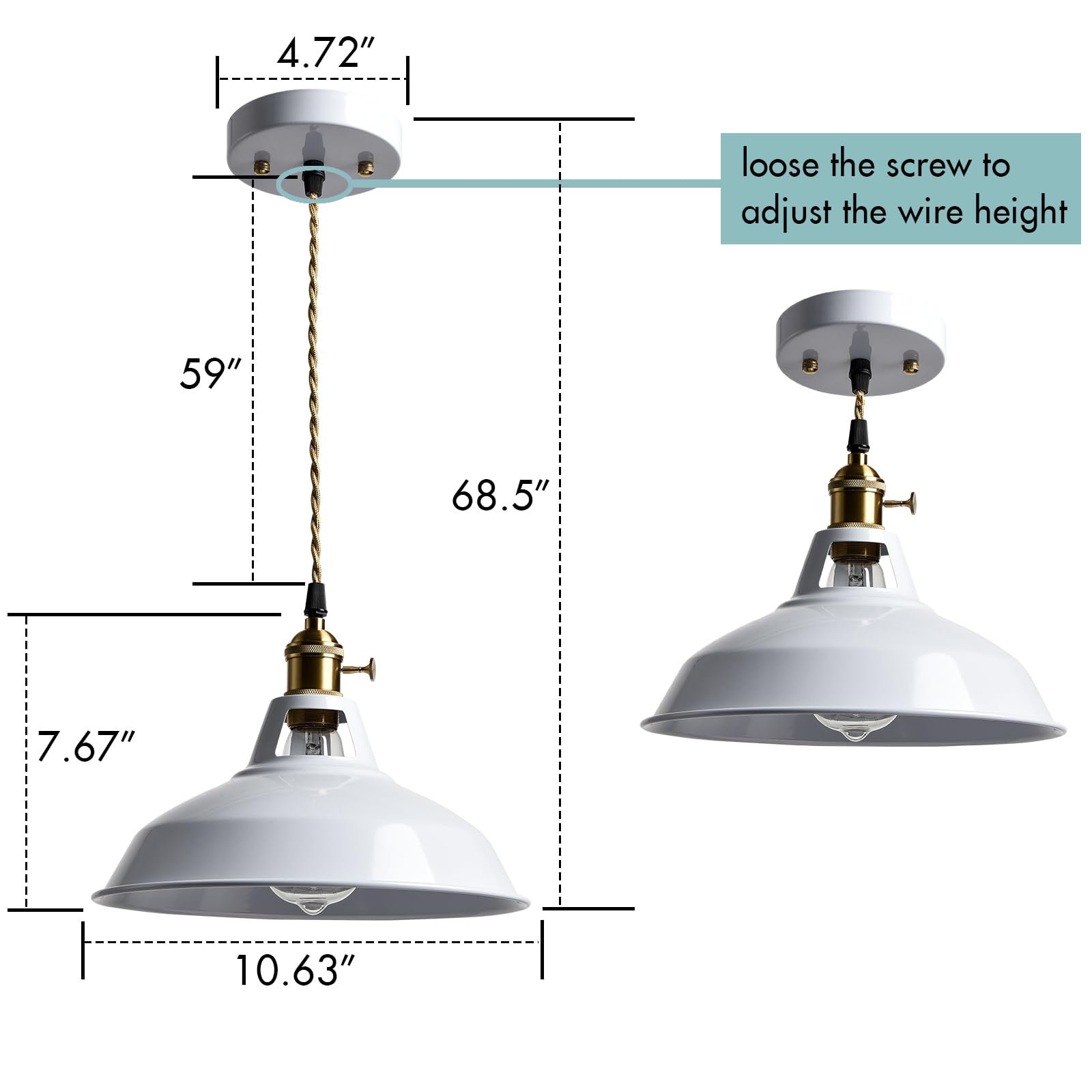 Claxy Industrial Pendant Lights White Metal Barn Shade Hanging Ceiling Light Fixture With Switch E26 Kitchen Pendant Lighting Fo