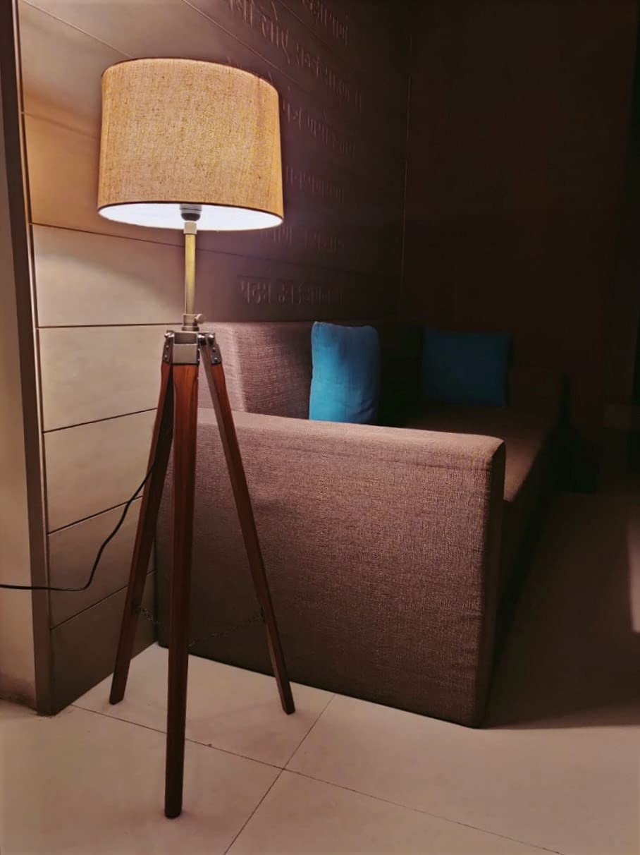 DECORVAIZ Home Decor Wood & Metal Floor Lamp (Brown) Pack of 1