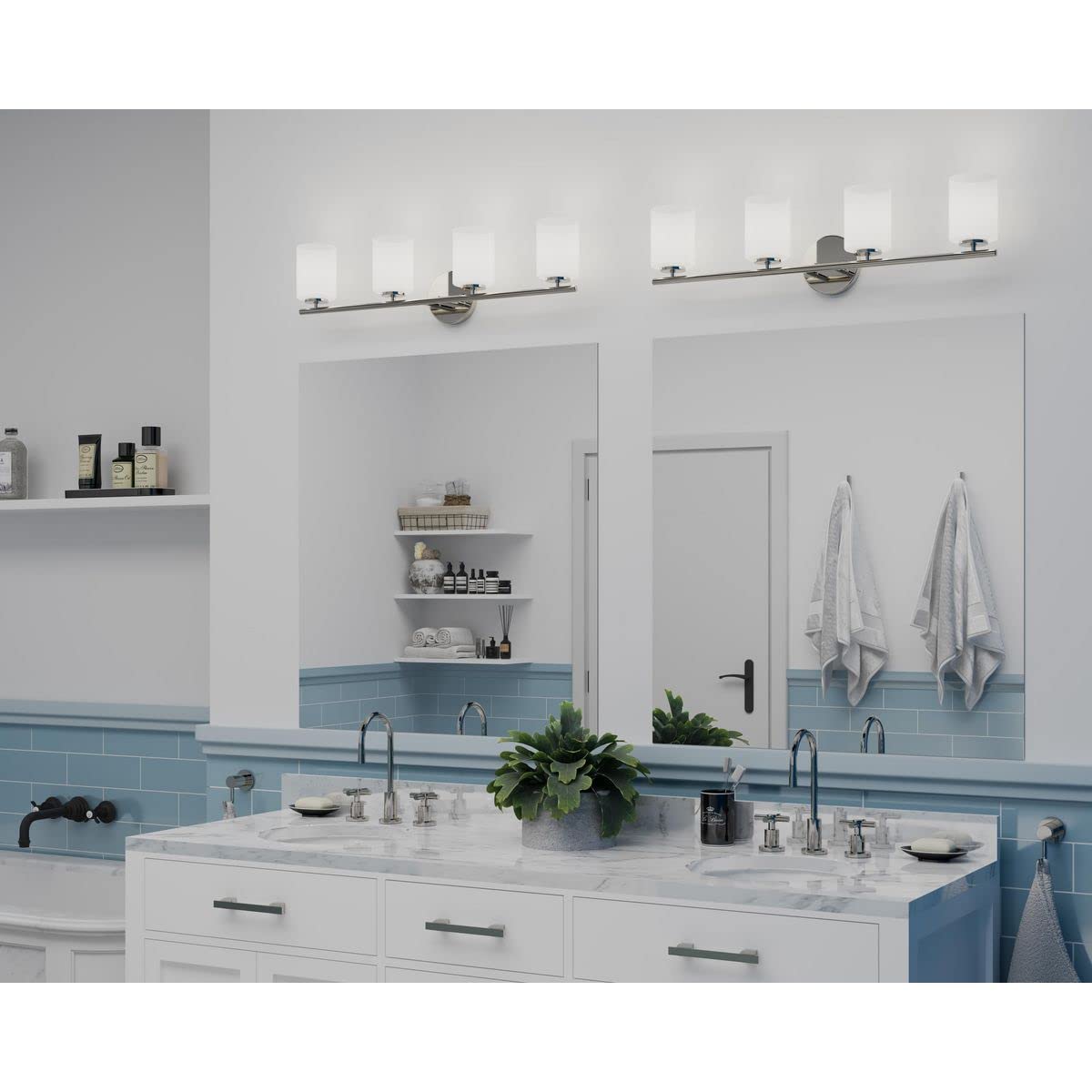Progress Lighting Replay Collection 4-Light Etched White Glass Modern Bath Vanity Light Polished Nickel