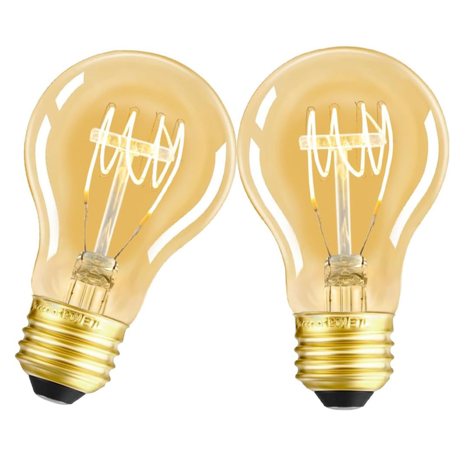Ldchiuen Dimmable Led Edison Light Bulbs 4W 40 Watt Vintage Warm A19 E26 2200K Light Bulbs Antique Spiral Decorative Amber Light