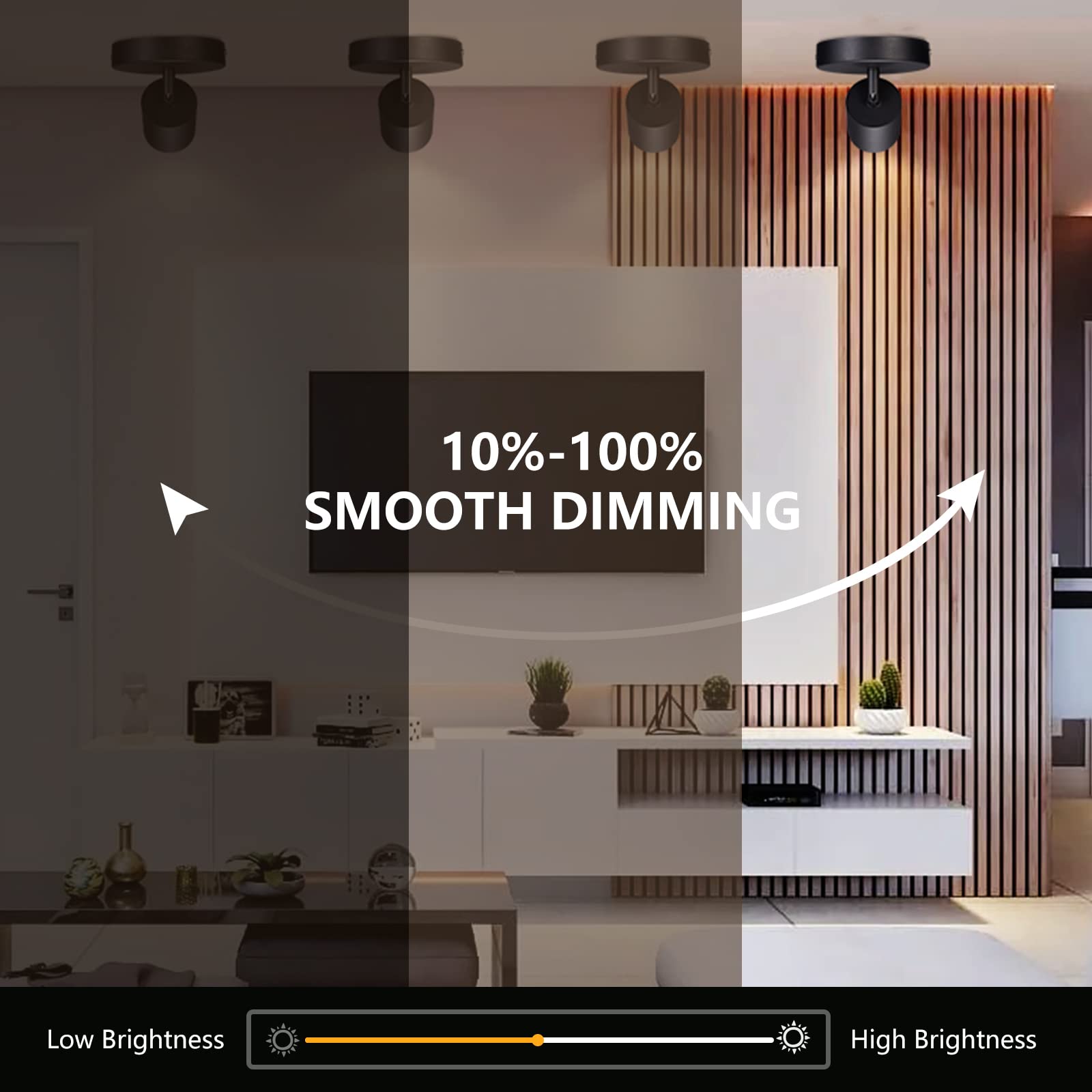 Vanoopee Dimmable Led Ceiling Spotlight, Adjustable 10W 800Lm, 3000K Black Accent Light