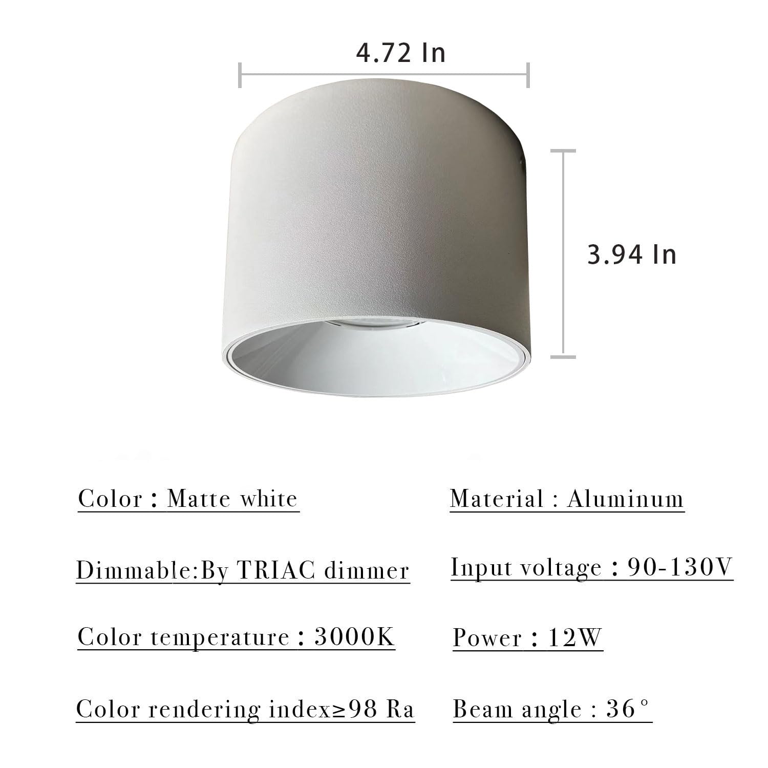 Marknice Led Dimmable Ceiling Spotlight Aluminum White 4.72" Cylinder Spot Light Indoor Modern Minimalist Focus Accent Down Light For Cylinder Hallway Kitchen Foyer Cri 98 12W 3000K