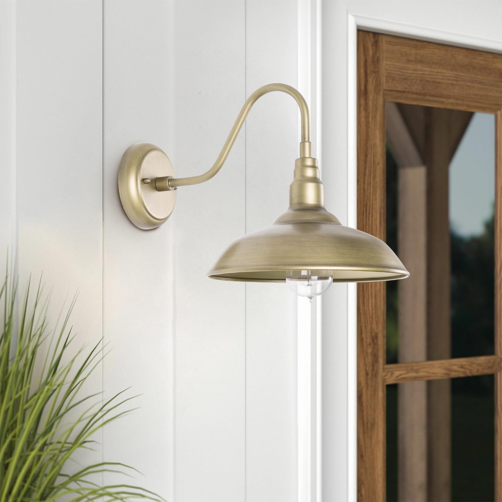 Goalplus 10 Inch Gooseneck Barn Light For Farmhouse, Brass Exterior Barn Style Light Fixture With Wall Mount, Outside Goose Neck