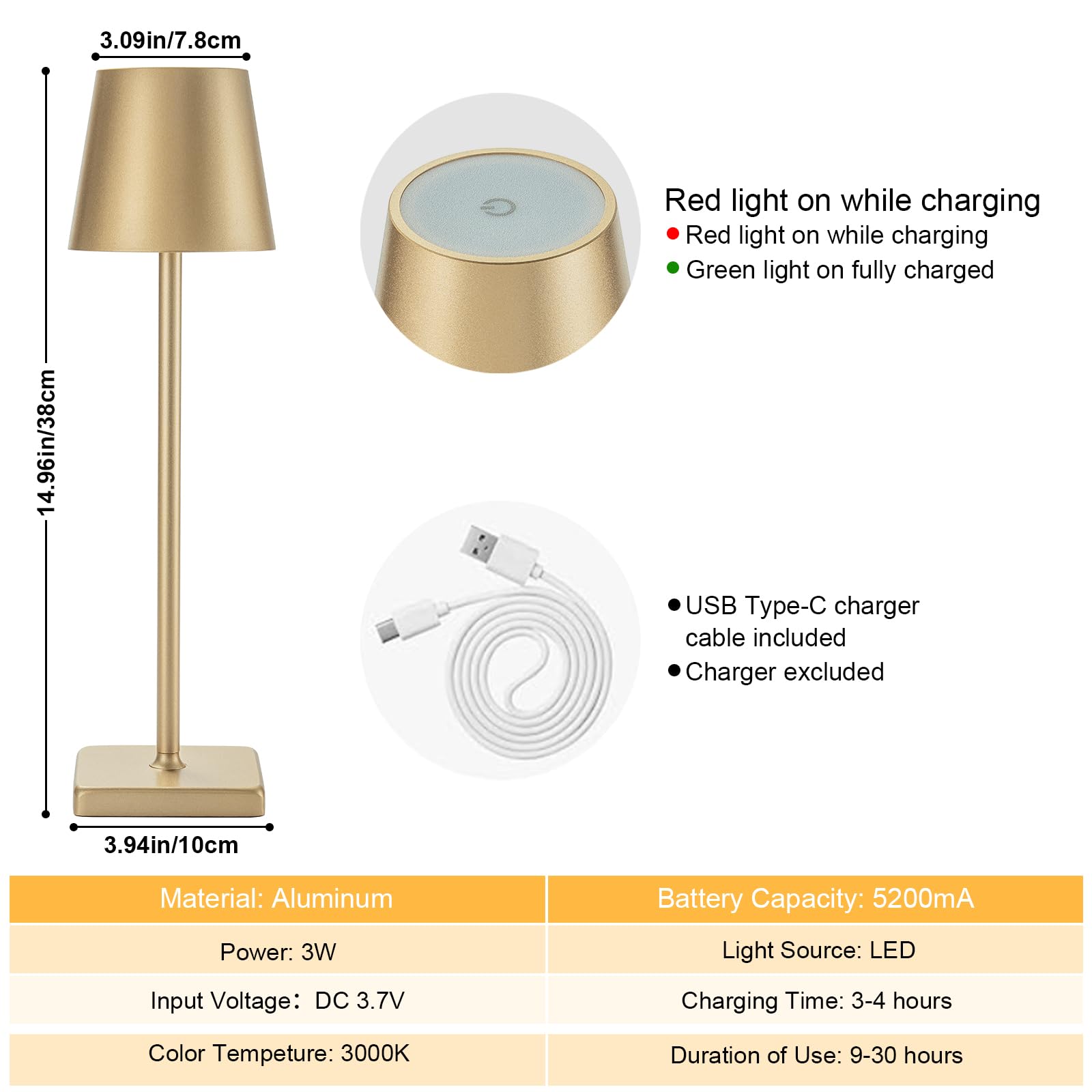 Kelary 1 Pack Cordless Table Lamp Rechargeable Led Desk Lamp 5200Mah Battery Operated Stepless Dimmable Portable Table Lights For Dinner/Restaurant/Outdoor Party/Coffee Shop Ip54 Waterproof
