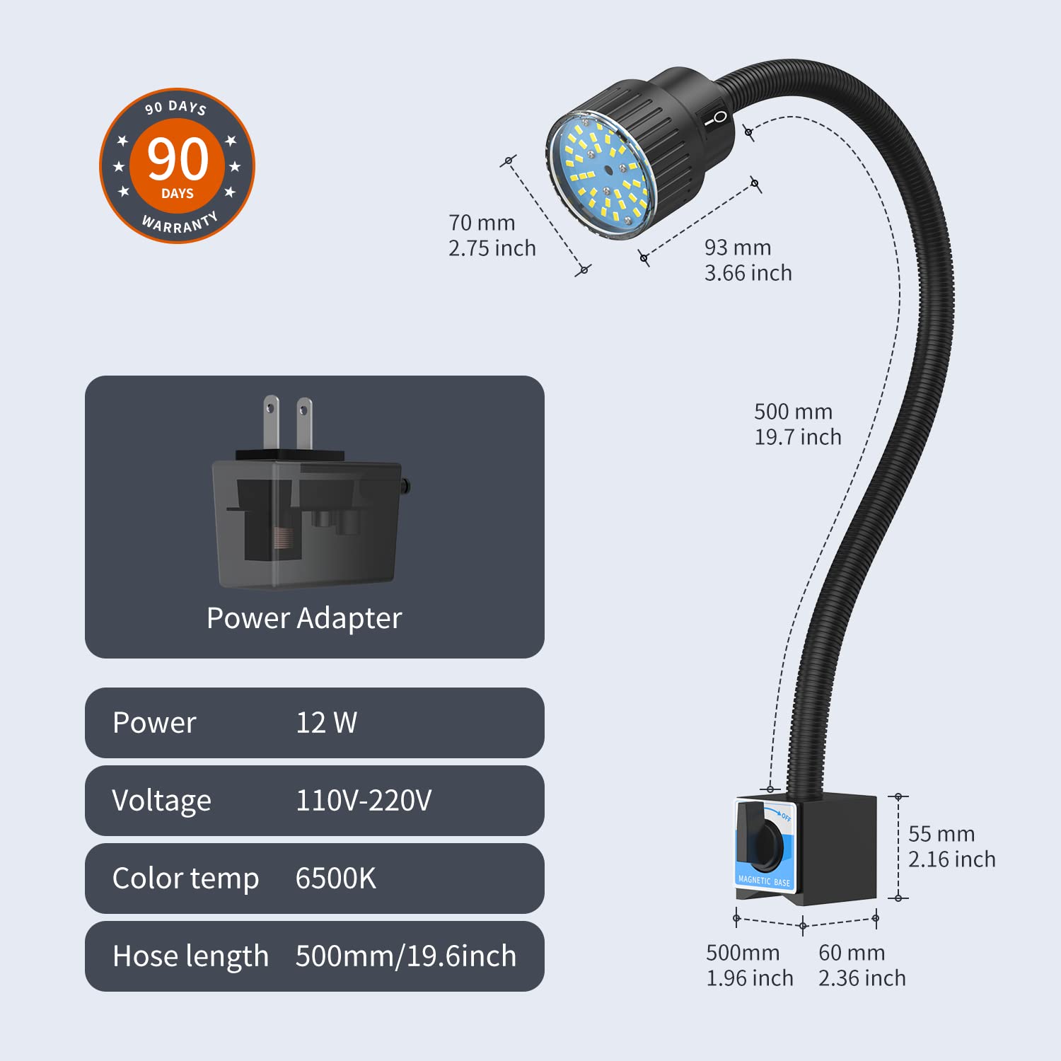 Lathe Light,1200 Lumens Magnetic Led Light, Ip66 Waterproof Magnetic Base Shop Light For Milling Machine, Drill Press