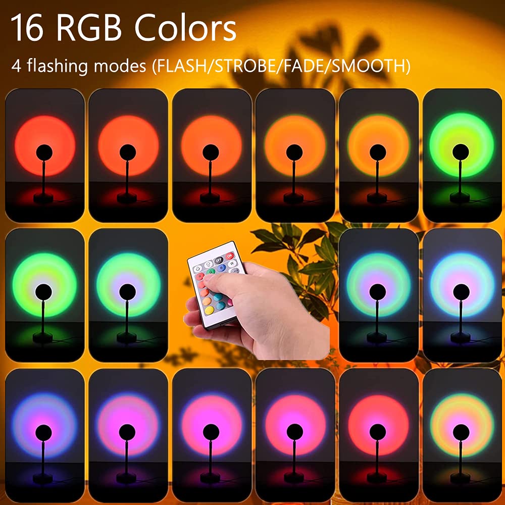 XINJI Sunset Lamp with Remote, 16 Colors LED Projector, Color Changing Sunset Light, Ideal for Home Decor and Mood Lighting