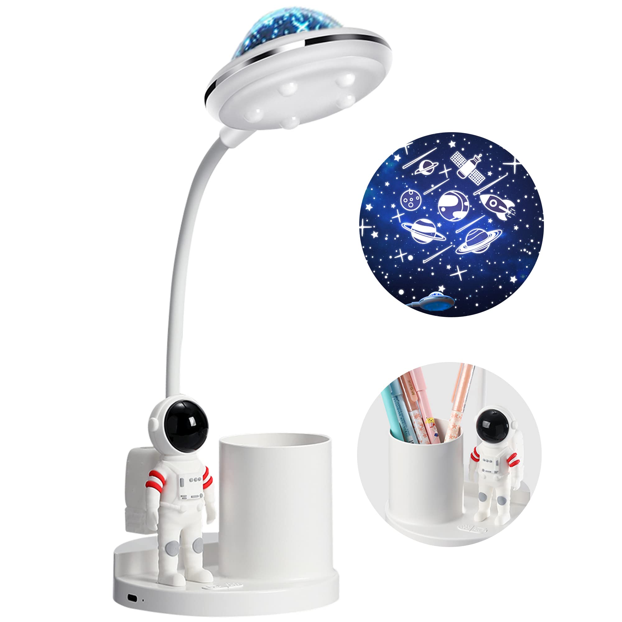 Astronaut Desk Lamp For Kids,Star Space Projector Galaxy Night Light,Eye-Care Reading Small Desk Lamps, With Pen Holder Spaceman Table Lamp, Bedroom Decor Aesthetics, Gifts For Boys And Girls