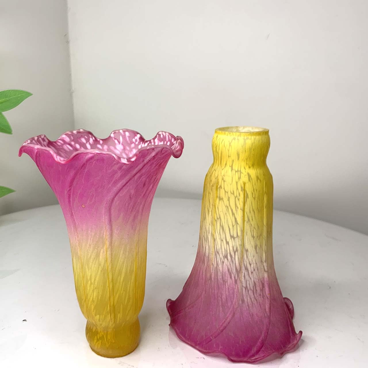Bieye LS12 Large Lily Flower Blown Glass Lampshade, Yellow Pink, I.D. 1.26" x O.D. 1.5"