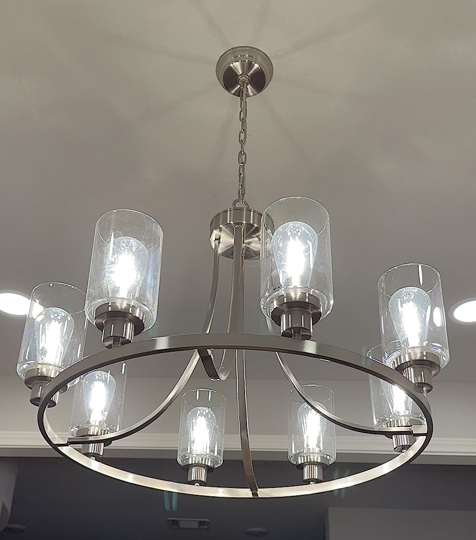 MELUCEE Modern Chandelier Brushed Nickel Finish 8 Lights, Dining Room Lighting Fixtures Hanging Industrial Pendant Lighting for