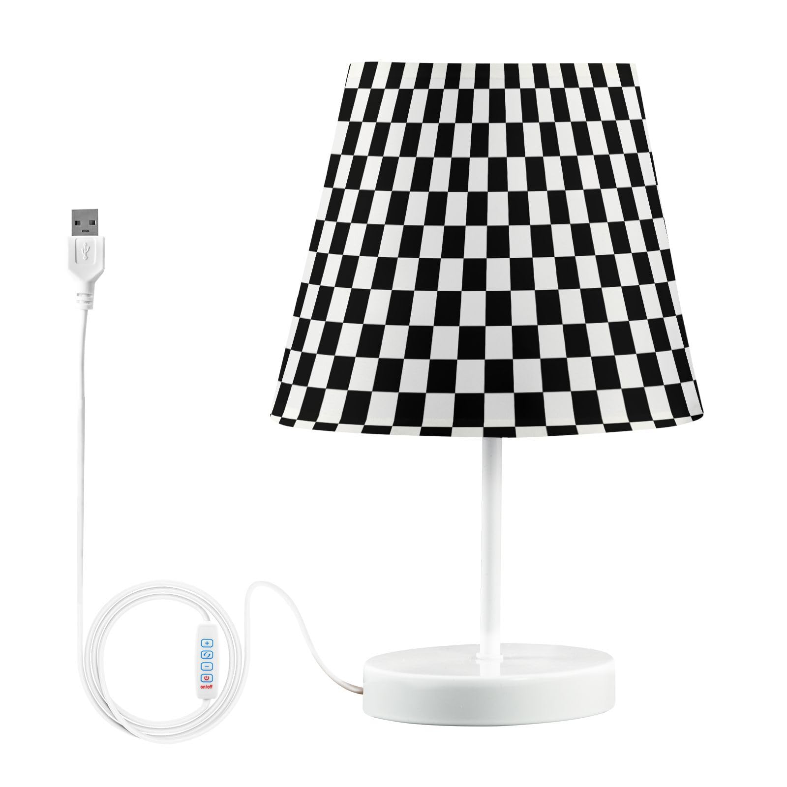 BOENLE Bedside Lamp Black White Checkered Pattern Table Lamp Bedroom LED Nightstand Desk Lamp Lampshade for Sleeping Living Room