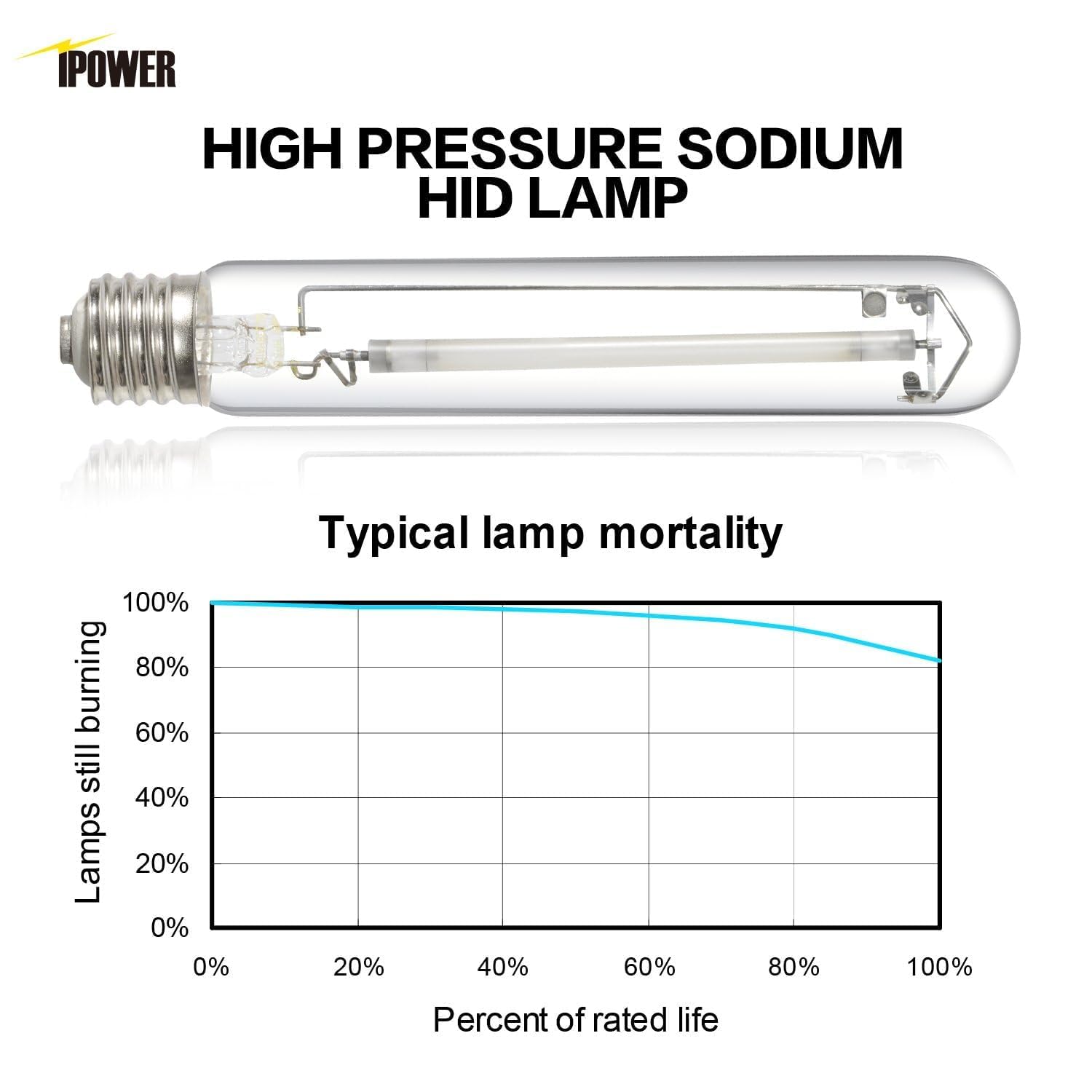 iPower 600W HPS Grow Light Bulb - High PAR Enhanced Red/Orange Spectrum, Glass, 2100K, Ideal for Plant Growth, White