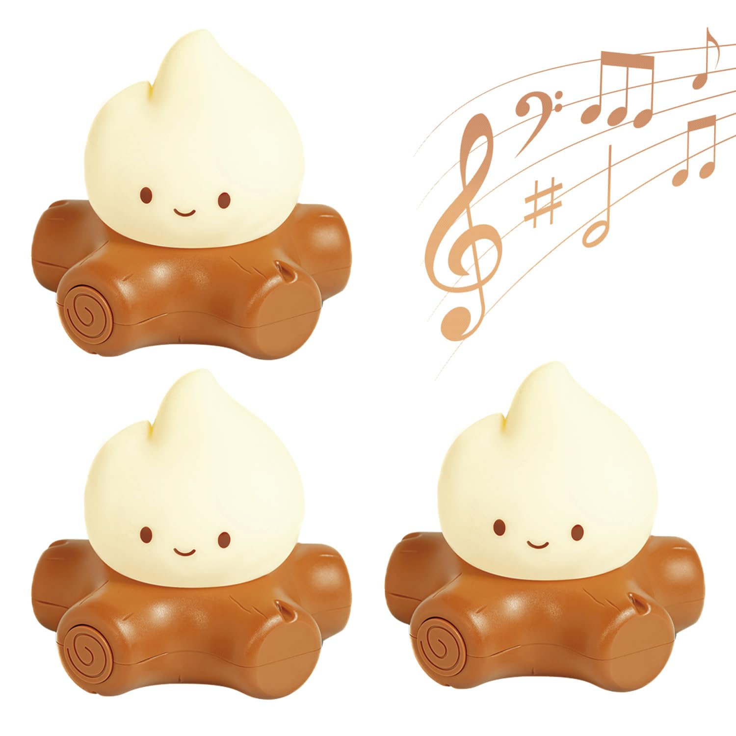 WANIDEA Compatible Campfire Lamp  Ambient Lighting  White Noise Soothes The Mood  Portable Rechargeable Night Light  Candlelight Mode Mood Lighting  Bedroom  Desktop  Camping Decor (3Pack)