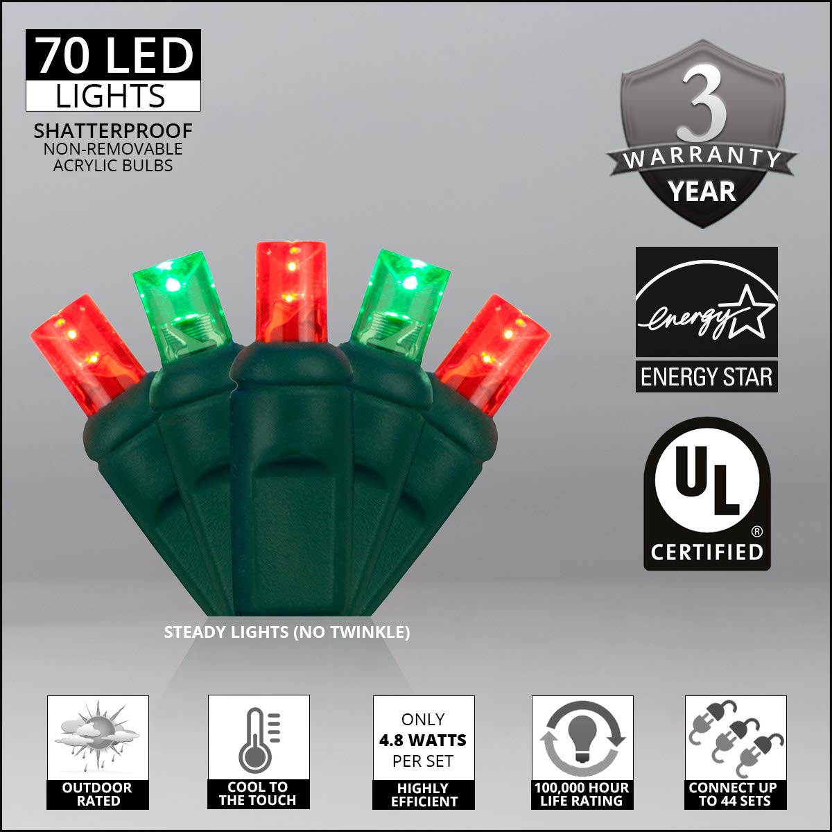 Wintergreen Lighting 70 5Mm Led Red And Green Christmas Lights, 24' Christmas Lights Red And Green Led String Lights Mini Lights Holiday Lights Christmas String Lights