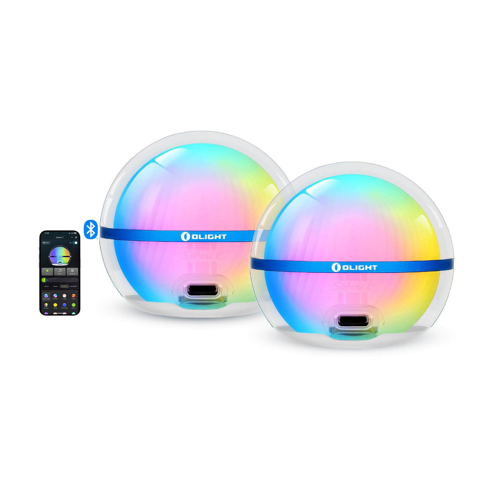 OLIGHT Sphere C Smart Night Light 2-Pack, USB-C Rechargeable, 75 Lumens, Portable, Small, White, O-SPHERE-C-300000