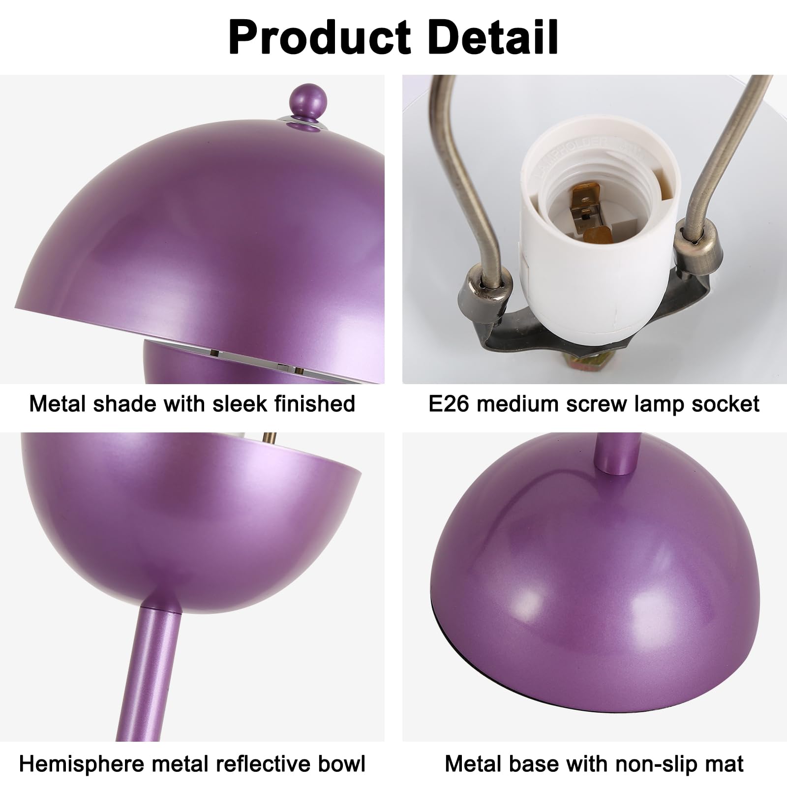 COSYLUX Modern Table Lamp for Bedroom, Metal, Dome Shade, Pearl Purple
