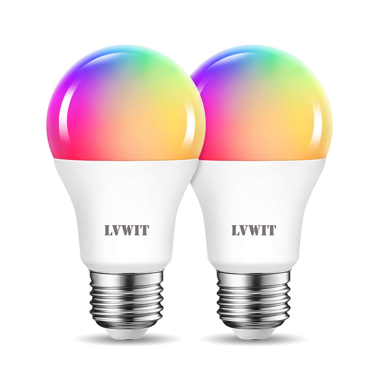 Lvwit Smart Light Bulb 2 Pack, A19 Smart Led, Work With Alexa, Smart Life App, Tuya App, 8.5W (60W Replacement), 2700K-6500K, E2