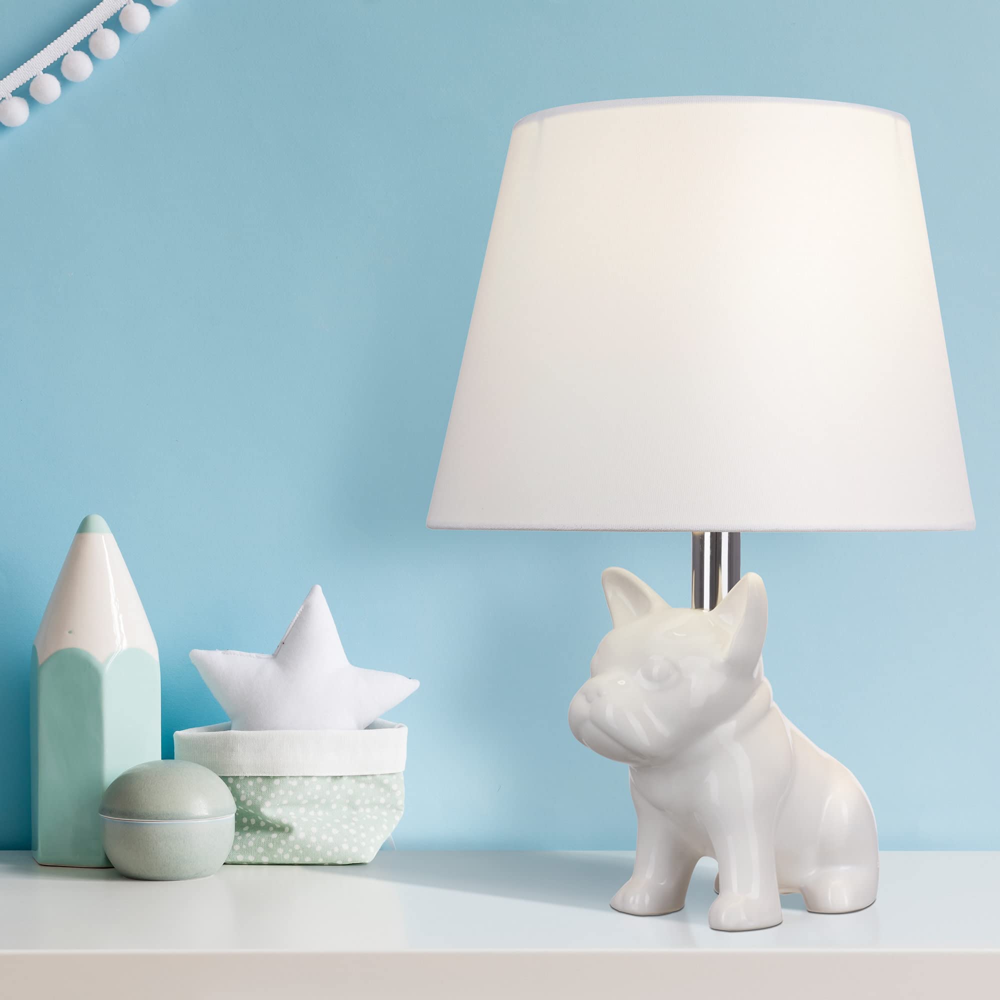 Catalina Lighting 23109-000 Whimsical Ceramic French Bulldog Desk Lamp, Table Lamp For Office, Dorm, Or Bedroom, Reading Light N