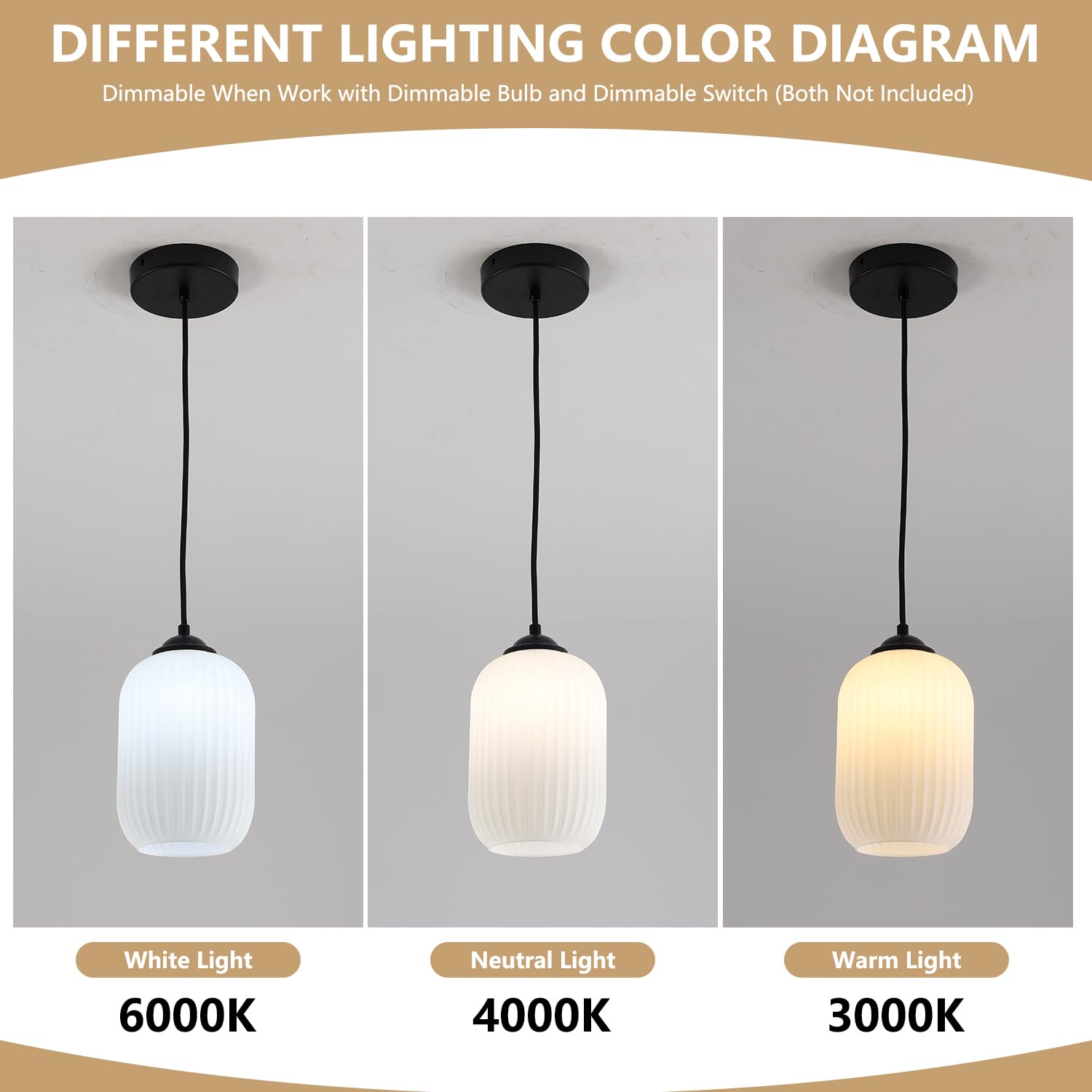Kco Lighting Small Striped Glass Pendant Light Mini Matte Black Pendant Light Fixture 1-Light Milk Glass Pendant Light Modern Fa